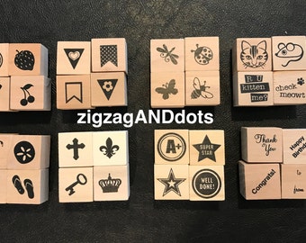 Mini Rubber Stamps on Wooden Block, Scrapbooking Stamps, Card Making