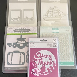 Dies, Many Styles, Travel Theme Airplane, Boat, Many Thanks Sentiment, Script Polaroids, Nesting Stamps Dies, Your Choice of 1 Pack
