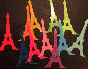 Glitter Eiffel Tower Die Cut - SET of 15,  Your Choice of Glitter Color, Parisian Theme Bridal Shower, Baby Shower, Wedding, Paris