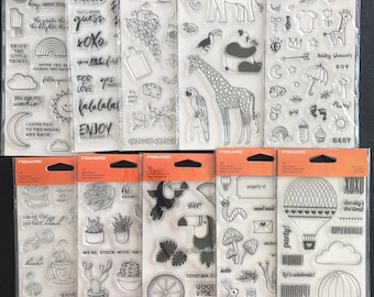 Fiskars Clear Stamps: Animals, Baby, & Sentiments for Card Making