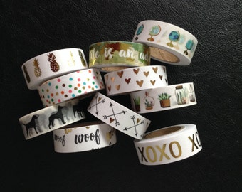 Washi Tape, Foil Washi, Decorative Tape, Various Designs, Love, Dog, Hearts, Travel, Globe, Scrapbooking, Card Making, Your Choice of 1 Roll