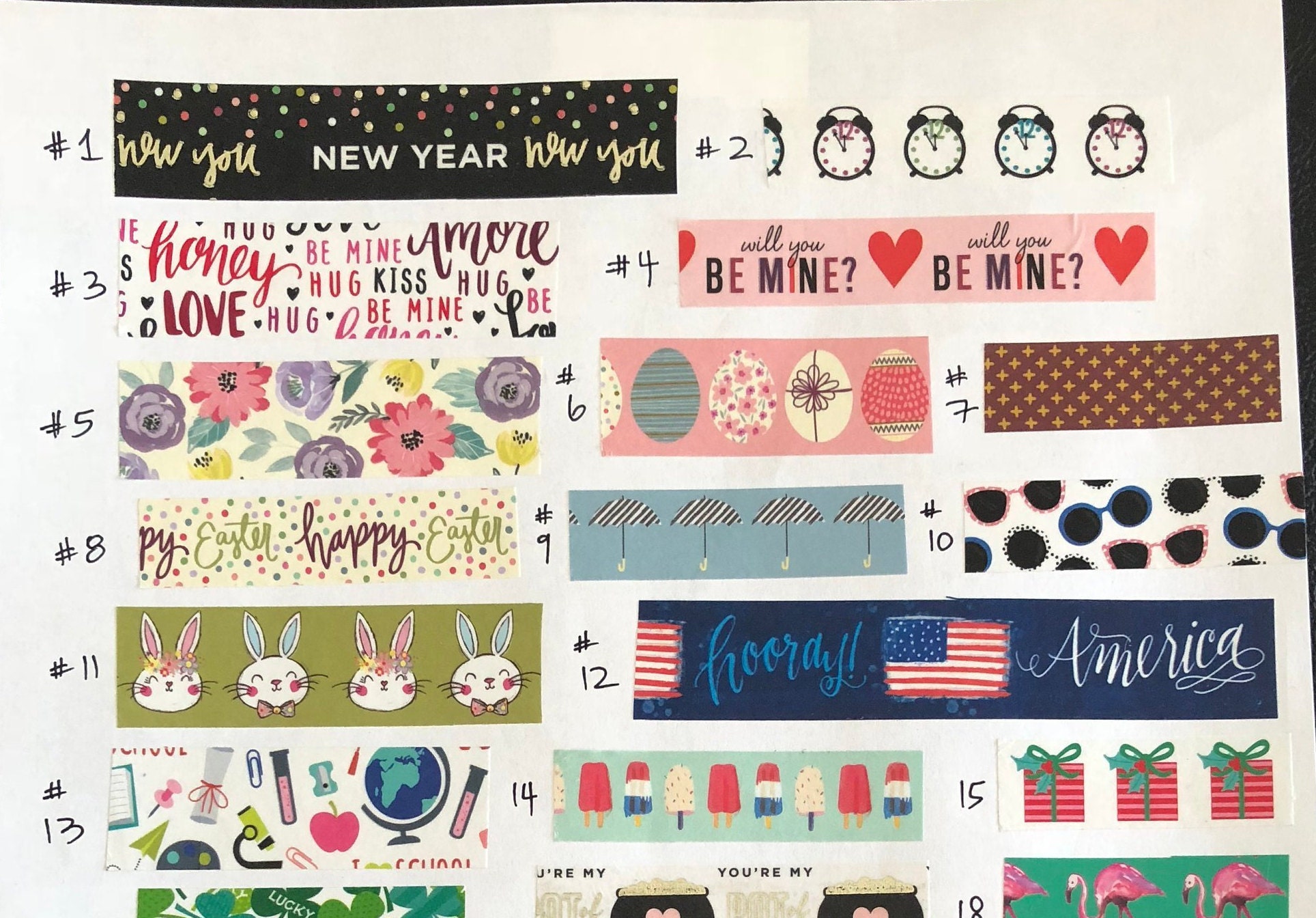 WS42B: Hello Kitty Washi Tape Samples, 18 Inches, Hawaii, Floral