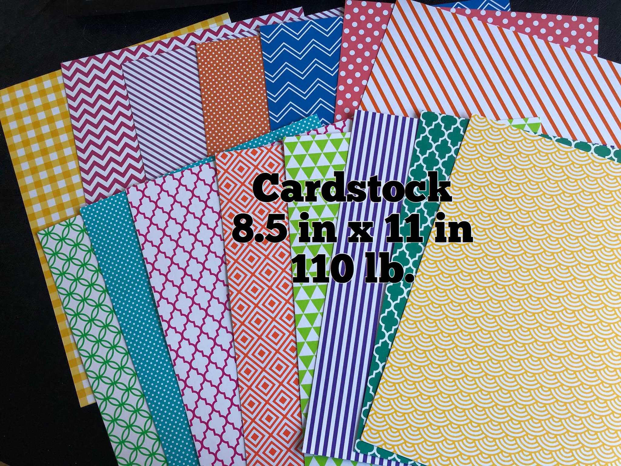 Set of 15 Decorative Thick Cardstock, Size 8.5x 11, 110 Lb., Many Designs &  Colors, Polka Dots, Stripes, Chrevon, Cardmaking, Parklane 