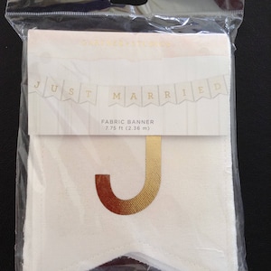 Just Married Fabric Banner, 7.75 ft, Wedding Banner, Wedding Ideas, Color Gold Letters,  Gartner Studios