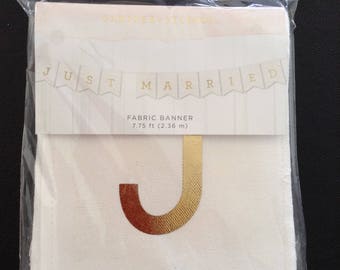Just Married Fabric Banner: Gold Foil Wedding Decor (7.75 ft)