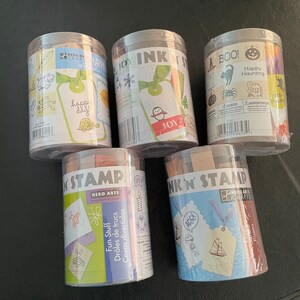 Ink N Stamp, Mini Rubber Stamps on Wooden Block, Set of 18 Stamps, Stamps & Ink Pad, Various Designs, Pirate, Halloween, Christmas, Animals