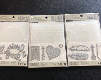 Dies and Embossing Folder Set: Feathers, Hearts, Sentiments