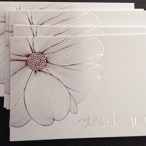 Silver Foil Flower Thank You Cards - Set of 8 with Envelopes