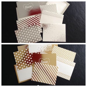 Set of 10 Silver or Gold Foil Card Set with 10 White Envelopes, Various Designs, Decorative Cards, Birthdays, Thank You, Craft Smith