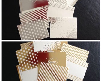 Set of 10 Silver or Gold Foil Card Set with 10 White Envelopes, Various Designs, Decorative Cards, Birthdays, Thank You, Craft Smith