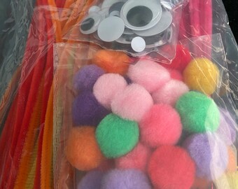 Craft Pack for Kids, 300 Pieces of Craft Items, Googly Eyes, Rainbow Pipe Cleaners, Pom Pom Balls, Rainbow Fuzzy Sticks, Craft Supplies