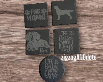 Set of 4 Slate Coasters for Dog Lovers Personalized Housewarming Gifts, Dog Lover Gift, Slate Coasters for Gift Giving, Dog Slate Coasters