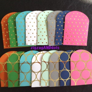 Set of 8 Gold Foil Mini Envelopes, Gift Envelopes, Small Envelopes, Hearts, Circles, Many Uses, Wedding, Baby/Bridal Shower