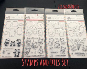 Clear Stamps and Dies Set, Various Designs,Panda Bears, Reindeers, Dogs, Bunnies, Sentiments, Scrapbooking, Mama Elephant, Hampton Art
