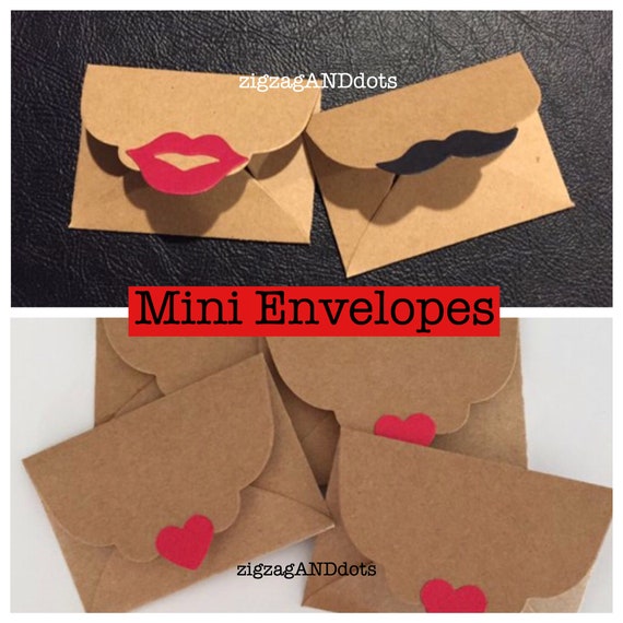 Set Of 6 Mini Envelopes Mustache Lips Hearts Small Etsy