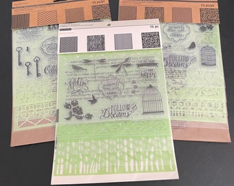 Floral Sentiment Stamps and Stencils Set - Mixed Media (15pc)