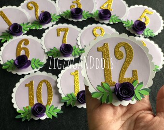Handmade Baby Month Photo Clips: Purple Floral Party Decorations
