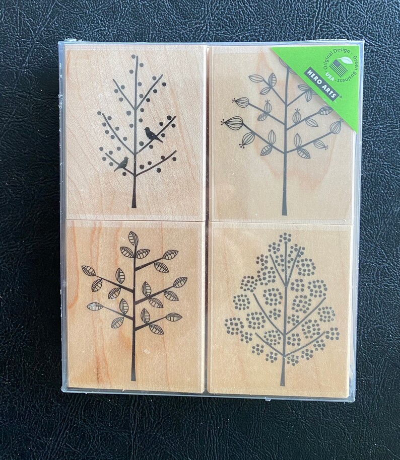 Set of 4 Rubber Stamps, Leaves and Tree Designs, Foliage, Rubber Stamps ...