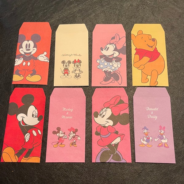 Set of 8 Envelopes, Mickey Mouse, Minnie Mouse, Mini Envelopes, Gift Envelopes, Small Envelopes, Gift tag Envelopes