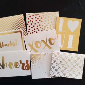 Set of 8 Gold Foil Card Set with 8 White Envelopes, Various Designs & Sentiments, Birthdays, Thank You, Anniversary, Craft Smith