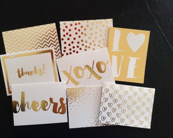 Set of 8 Gold Foil Card Set with 8 White Envelopes, Various Designs & Sentiments, Birthdays, Thank You, Anniversary, Craft Smith