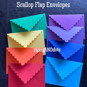 Set of 8 Scalloped Flap Envelopes, Decorative Envelopes, Many Uses, Many Colors Available, Scrapbooking, Card Making
