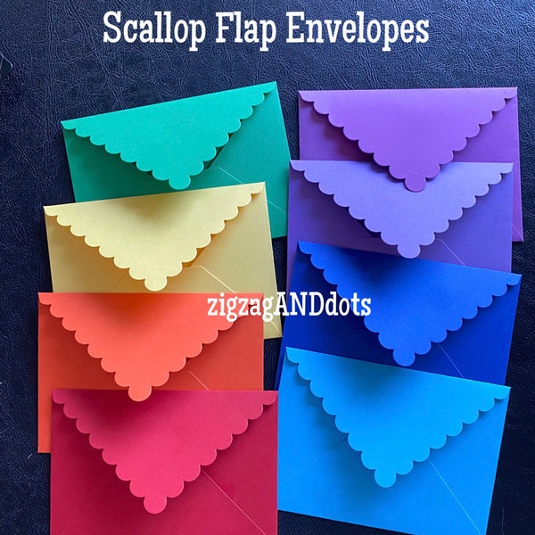 Set of 8 Scalloped Flap Envelopes, Decorative Envelopes, Many Uses, Many Colors Available, Scrapbooking, Card Making
