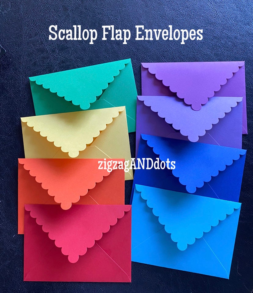 Set Of 8 Scalloped Flap Envelopes Decorative Envelopes Many Etsy