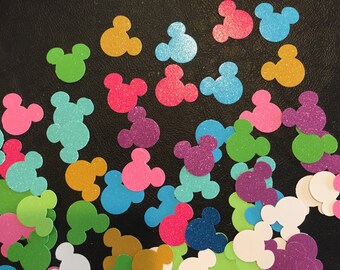 100 Mickey Mouse Die Cuts, Glitter, Various Colors, Confetti, Scrapbooking, Card Making, Mickey Mouse Theme Party Decorations