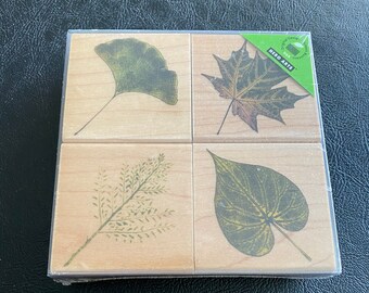Set of 4 Rubber Stamps, Leaves and Tree Designs, Foliage  Wood Block Rubber Stamps Set of 9 Leaves Trees main image 0