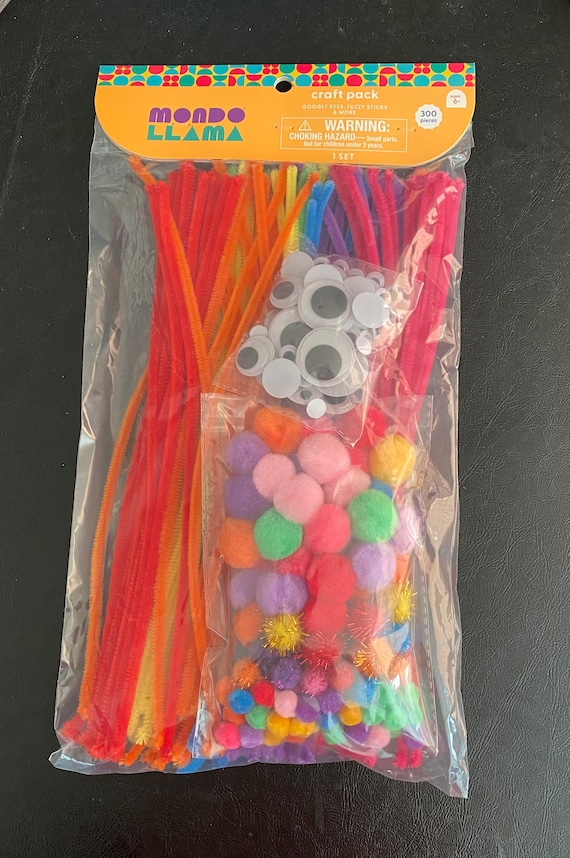 CNKOO Kit d'Artisanat DIY 250 Pcs pour Enfants avec Fil Chenille Nettoyeurs de Tuyaux Pompons Bâtons de Crème Glacée Plumes Colorées Boutons en Carton Pompons Artisanat pour Enfants DIY