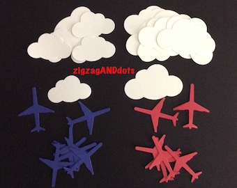 100 Clouds and Airplane Diecuts, Travel Theme Confetti, Confetti Decorations, Embellishments, Scrapbooking, Cardmaking