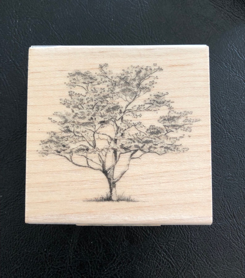 Rubber Stamp on Wood Block Various Tree Designs Sentiment Etsy