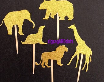 Glitter Animal Cupcake Toppers: Zoo Party Decorations