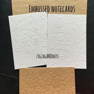 Set of 6 Handmade Embossed Cards with Matching Envelopes, Paw Print Notecards, Dogs Notecards Cats Notecards Animal Notecards Dogs and Cats