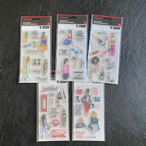 Clear Stamps, Fabulous and Chic Ladies Stamps of Various Theme, Yoga, London, Girlboss, Vacation, Beach, Hampton Art, Your Choice of 1 Set