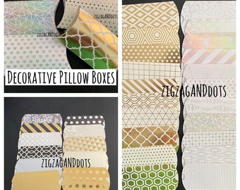 PB17:  Set of 6 Elegant Pillow Boxes, Foil, Various Colors and Designs, Gold, Silver, Holographic, Treat Box, Favor Boxes