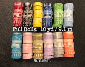 Washi Listing 1, Full Rolls of Washi Tape, Colors Black, Red, Blue, Baby Blue, Turquoise, Gold, Polka Dots Washi, Stripes, Decorative Tape