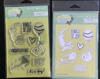 Set of Stamps and Dies, It’s a Boy Theme, Die & Clear Stamps, Various Designs and Sentiments, Scrapbooking, Card Making