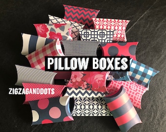 PB13: Set of 20 Pillow Boxes, Various Designs, Colors Pinks & Blues, Treat Box, Uses for Weddings, Birthdays, Bridal or Baby Shower, Parties