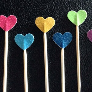 12 Glitter Mini Hearts Cupcake Toppers, Double Sided, Many Colors, Decorative Toppers, Baby/Bridal Shower, Weddings, Birthdays, Anniversary
