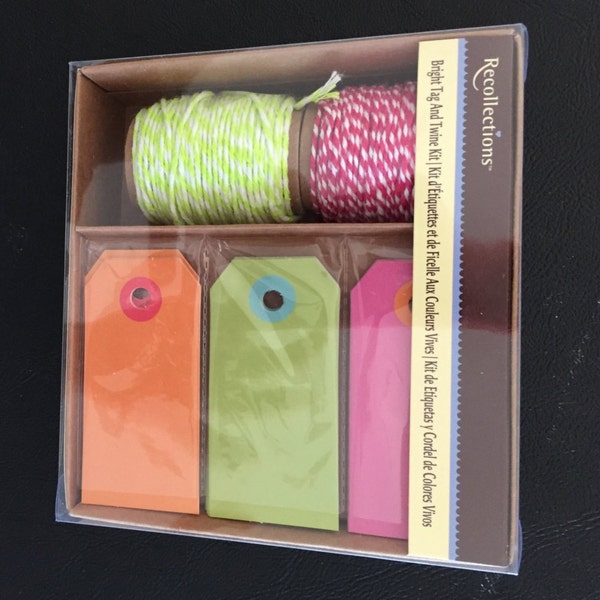 Tags and Twine Kit, 30 Bright Tags and 2 Rolls of Twine, Gift Tags, Gift Wrapping Tags, Pretty Packaging, Recollections