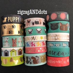 WS12: Washi Tape Samples, Dogs, Cats Theme, 18 Inches, Many Designs, FREE Samples Available, Planner Decorations, Scrapbooking