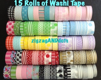 Washi Tape Grab Bag: 15 Full Rolls, Various Designs