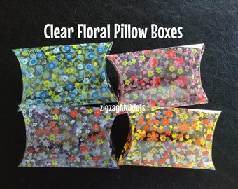 Set of 8 Floral Clear Pillow Boxes: Party Favor Treat Boxes