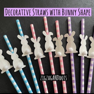 Set of 12 Straws with Glitter Bunny, Decorative Straws for Parties, Bunnies Straw, Easter Party Ideas, Kids Bunny Party Ideas, Pretty Straws