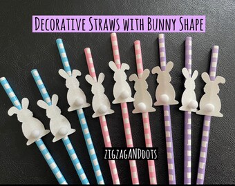 Glitter Bunny Straws: Easter Party Decorations, Set of 12
