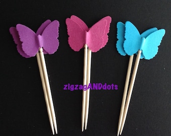 Butterfly Cupcake Toppers: Double Sided, Set of 12, Birthday Party Decor