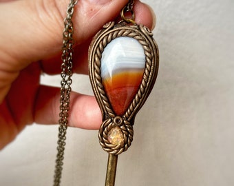 Carnelian Agate Opal Key pendant Handmade Mystic