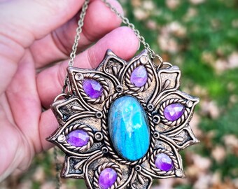 Amethyst Blue Labradorite pendant Handmade Mystic jewelry